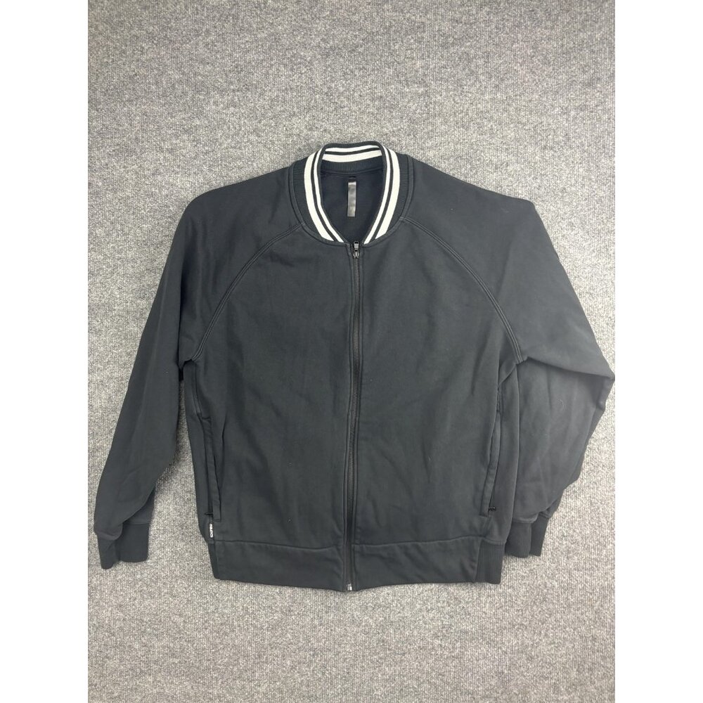 Fabletics Jacket Mens XL Black Full Zip Bomber Varsity Raglan Striped Collar